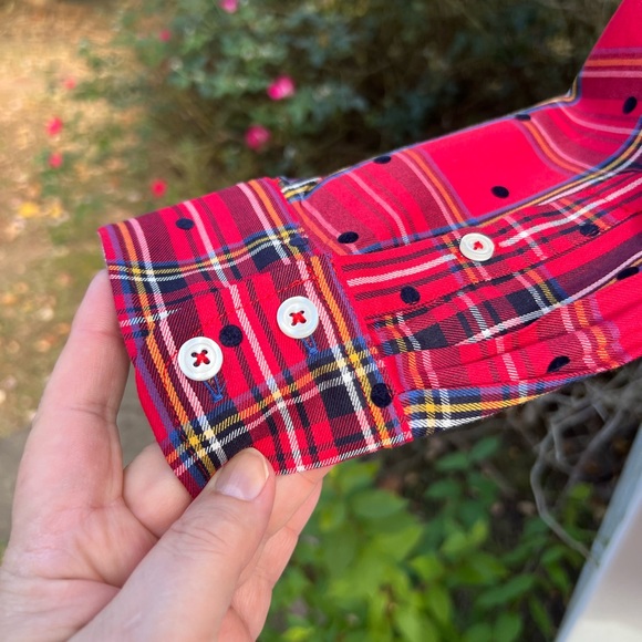 NWT Talbots Pretty Red Multicolored Plaid Black Polka Dot Long Sleeve Blouse - Picture 4 of 6